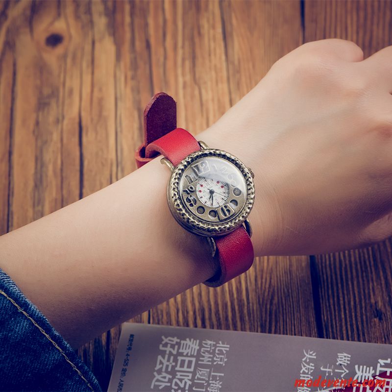 Montre Femme Modèles Féminins Rétro Étudiant Tendance Cuir Véritable Art Brun