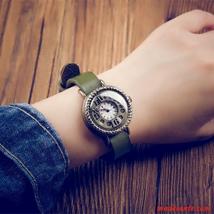 Montre Femme Modèles Féminins Rétro Étudiant Tendance Cuir Véritable Art Brun