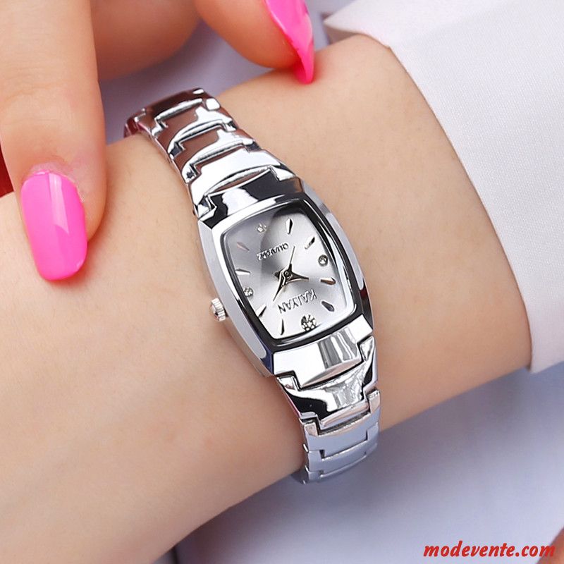 Montre Femme Montre À Bracelet Montre À Quartz Authentique Tendance Étudiant Étanche Argent