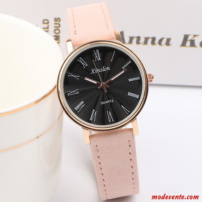 Montre Femme Montre À Bracelet Rétro Atmosphère Tendance Frais Fleurs De Cerisier Noir Rose