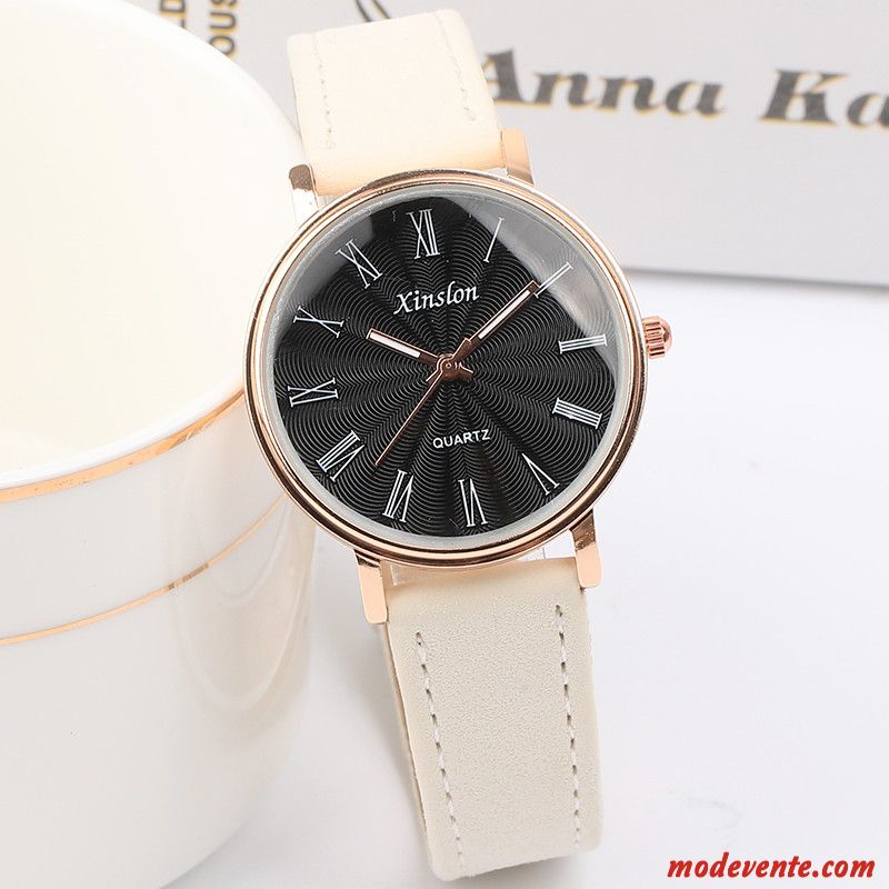 Montre Femme Montre À Bracelet Rétro Atmosphère Tendance Frais Fleurs De Cerisier Noir Rose