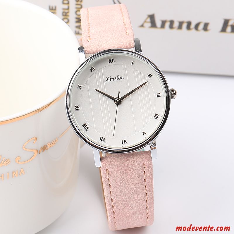 Montre Femme Montre À Bracelet Rétro Atmosphère Tendance Frais Fleurs De Cerisier Noir Rose