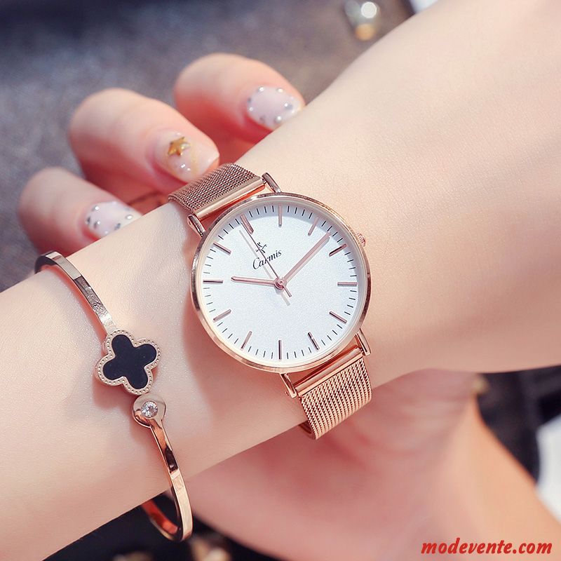 Montre Femme Personnalité Étanche Tendance Montre À Bracelet Loisir Simple Or