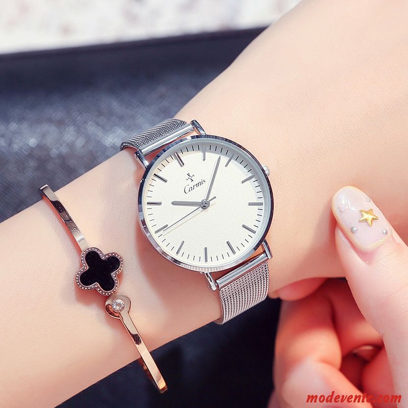 Montre Femme Personnalité Étanche Tendance Montre À Bracelet Loisir Simple Or