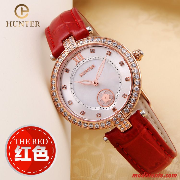 Montre Femme Réseau Le Nouveau Tendance Montre À Bracelet Étanche Mode Rouge Rose