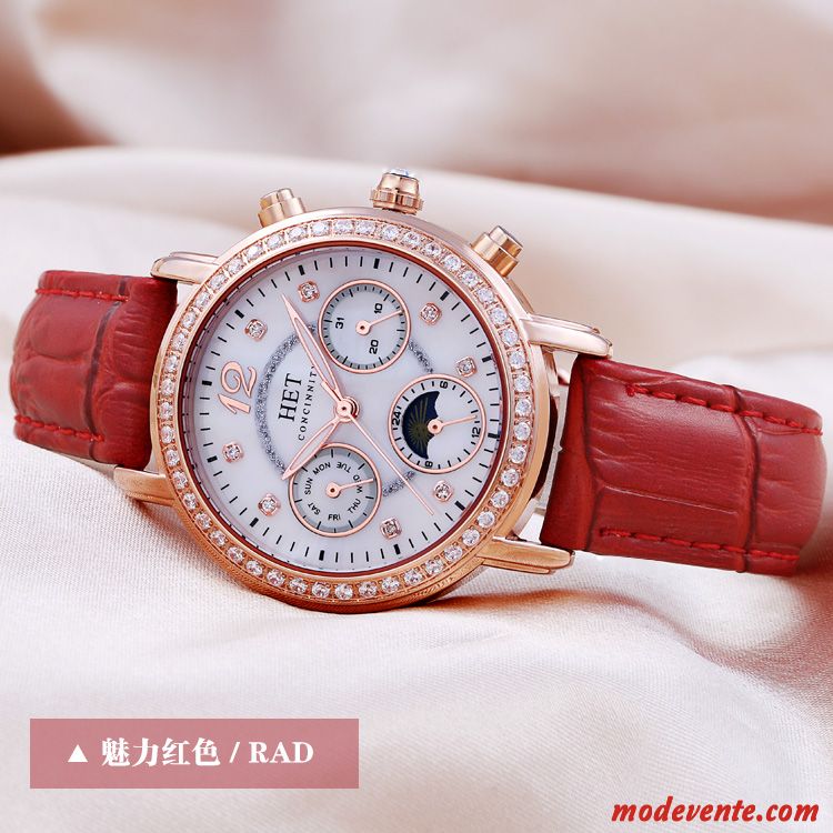 Montre Femme Réseau Le Nouveau Tendance Montre À Bracelet Étanche Mode Rouge Rose