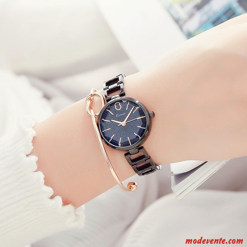 Montre Femme Simple Montre À Bracelet Étanche Mode Tendance Étudiant Noir Or