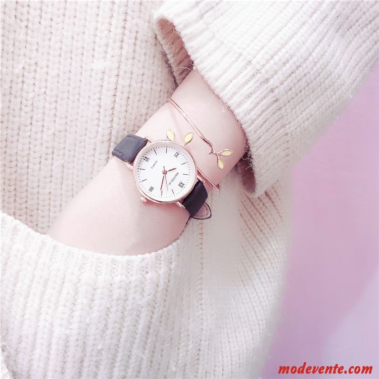 Montre Femme Simple Étudiant Montre À Bracelet Rétro Art Ceinture Brun