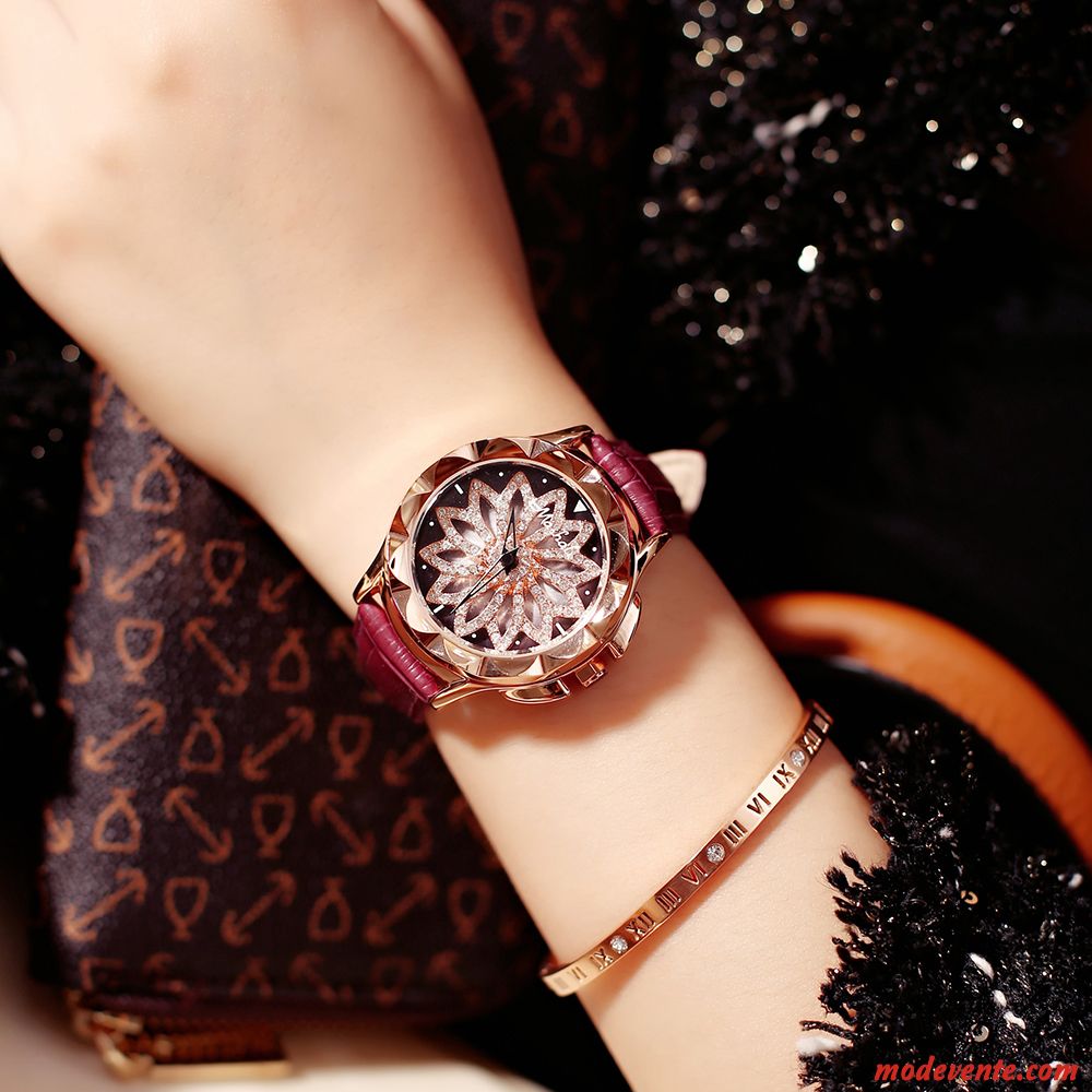 Montre Femme Tendance Réseau Étudiant Ciel Étoilé Étanche Authentique Rouge Violet