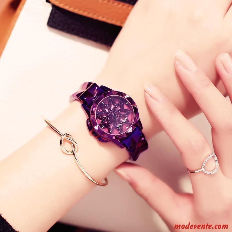 Montre Femme Tendance Réseau Étudiant Ciel Étoilé Étanche Authentique Rouge Violet