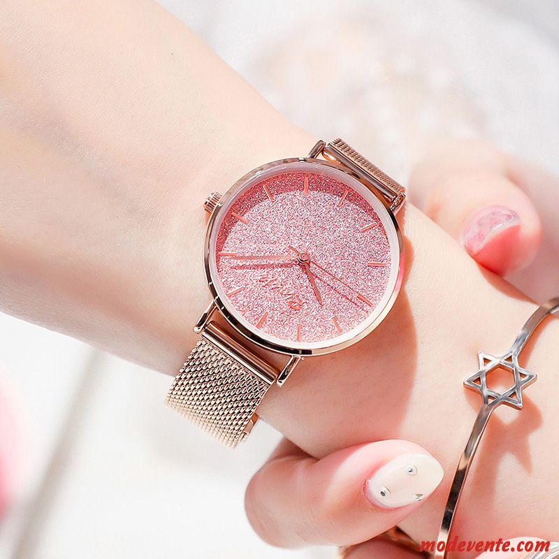 Montre Femme Étanche Montre À Bracelet Réseau Montre À Quartz Simple Étudiant Rouge Or