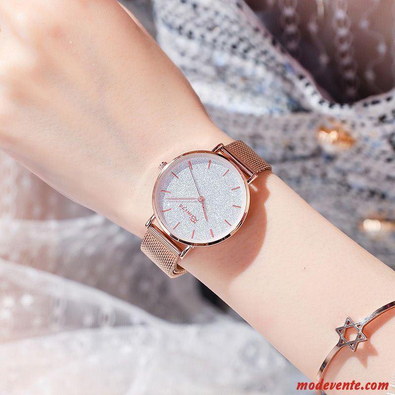 Montre Femme Étanche Montre À Bracelet Réseau Montre À Quartz Simple Étudiant Rouge Or