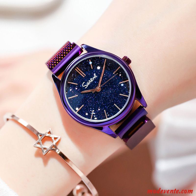 Montre Femme Étudiant Ciel Étoilé Montre À Bracelet Étanche Mode Réseau Rouge Violet