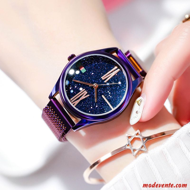 Montre Femme Étudiant Ciel Étoilé Montre À Bracelet Étanche Mode Réseau Rouge Violet