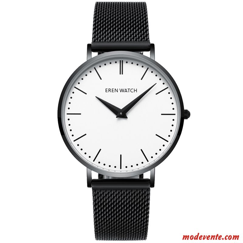 Montre Homme Acier Inoxydable Atmosphère Tendance Montre À Quartz Très Mince Loisir Noir