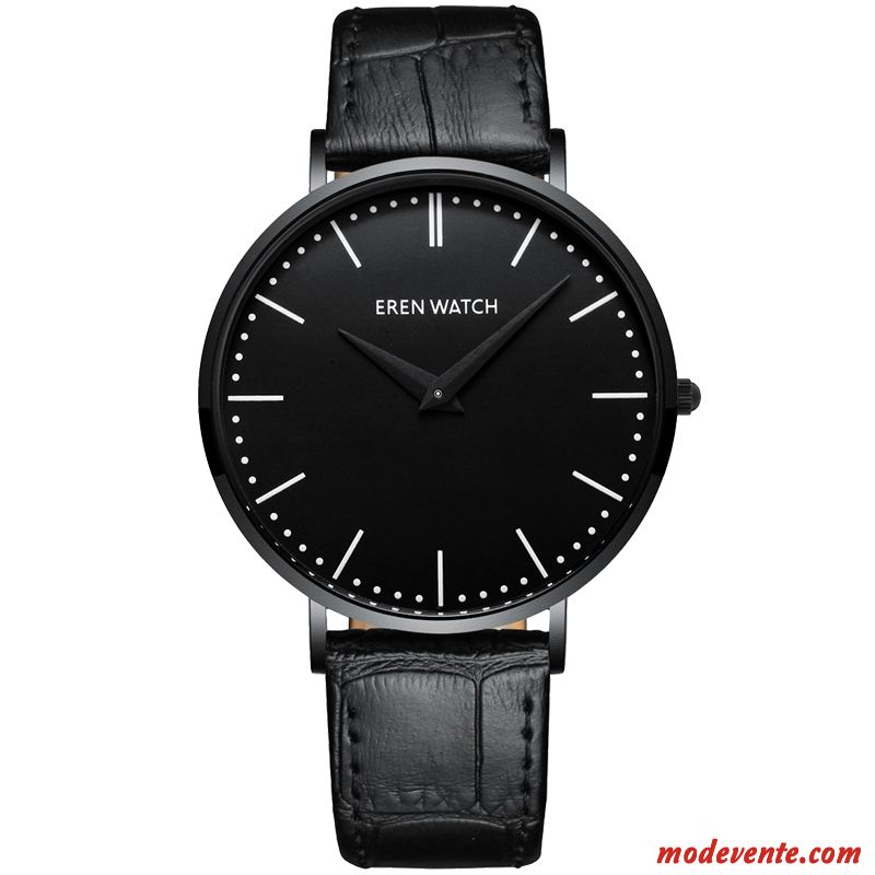 Montre Homme Acier Inoxydable Atmosphère Tendance Montre À Quartz Très Mince Loisir Noir