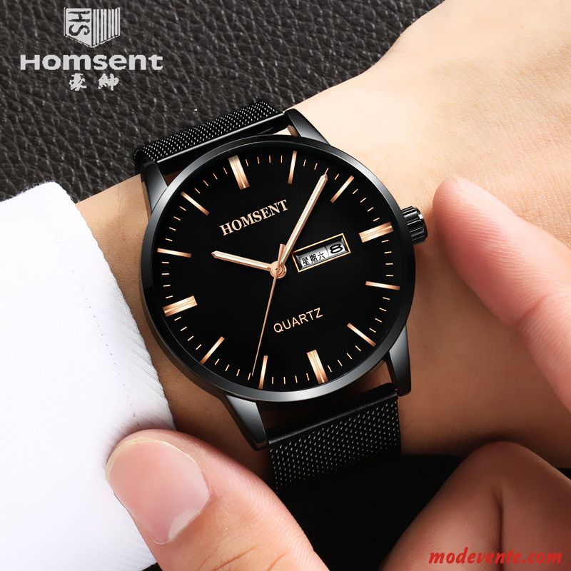 Montre Homme Authentique Simple Étudiant Étanche Montre À Bracelet Tendance Noir