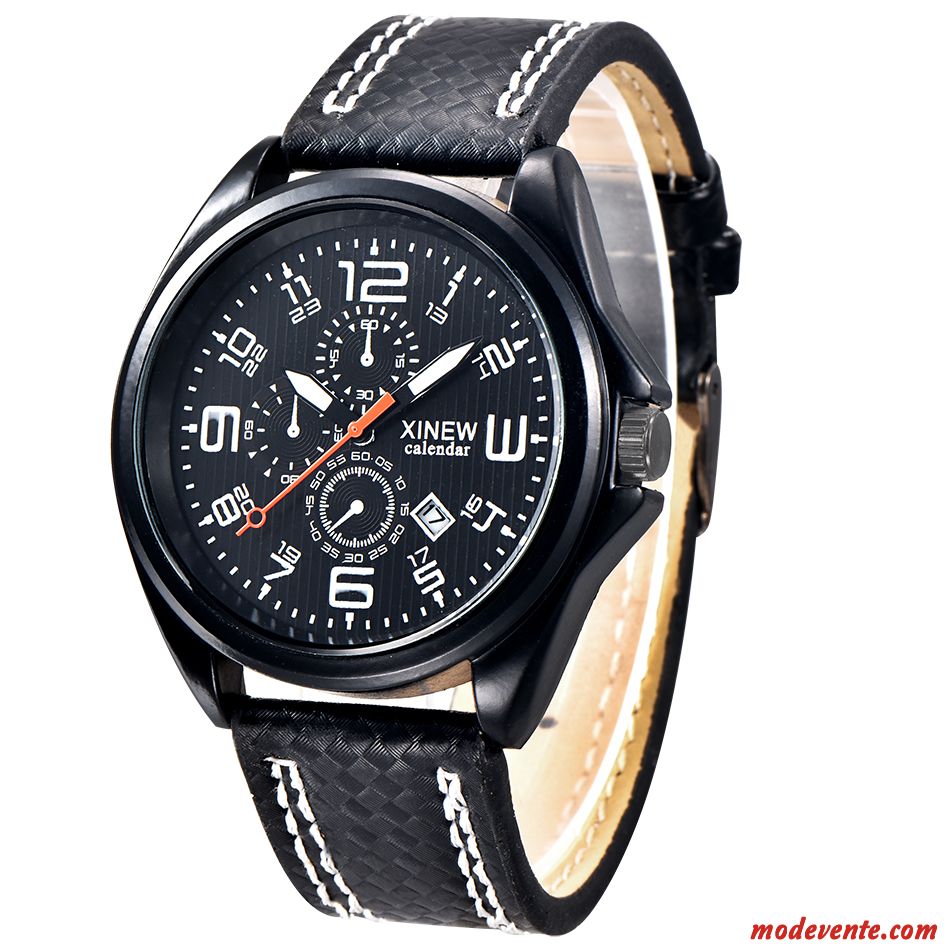 Montre Homme Calendrier Loisir Mode Tendance Montre À Bracelet Étudiant Noir