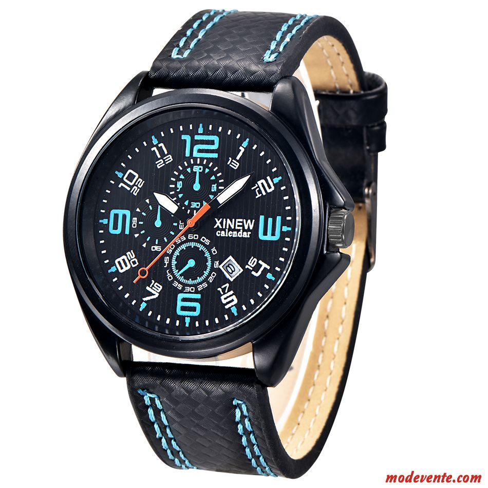 Montre Homme Calendrier Loisir Mode Tendance Montre À Bracelet Étudiant Noir