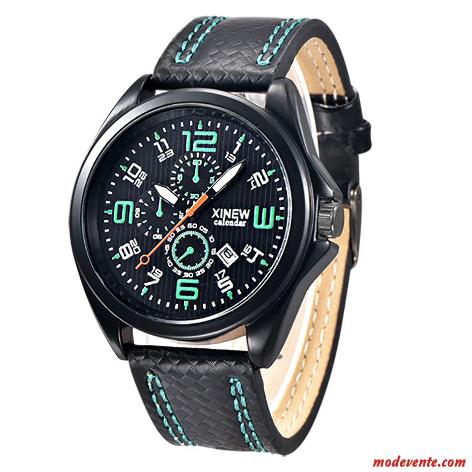 Montre Homme Calendrier Loisir Mode Tendance Montre À Bracelet Étudiant Noir