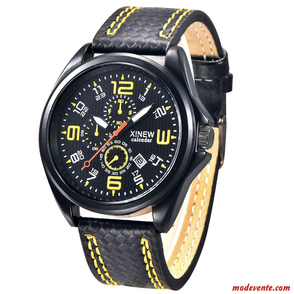 Montre Homme Calendrier Loisir Mode Tendance Montre À Bracelet Étudiant Noir