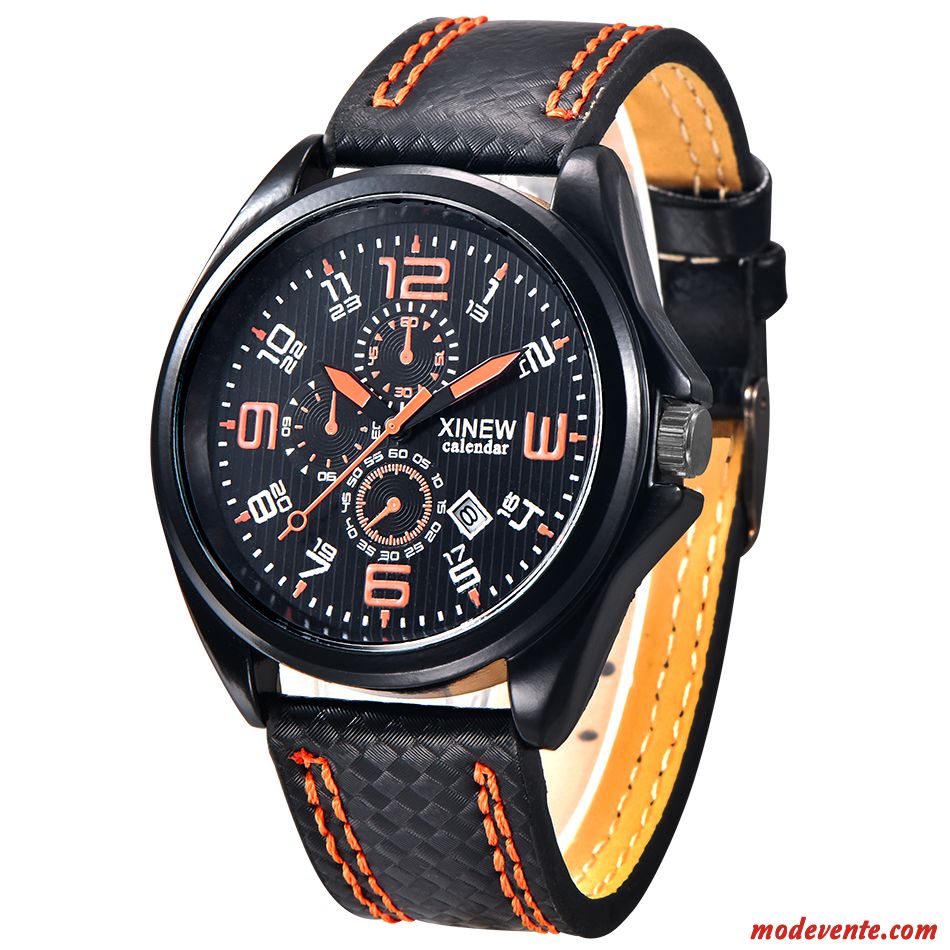 Montre Homme Calendrier Loisir Mode Tendance Montre À Bracelet Étudiant Noir