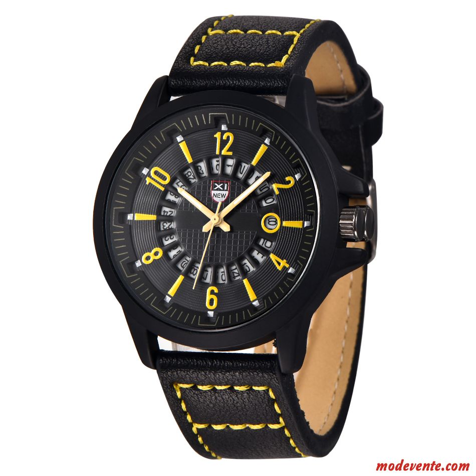 Montre Homme Ceinture Authentique Le Nouveau Mode Creux Calendrier Jaune