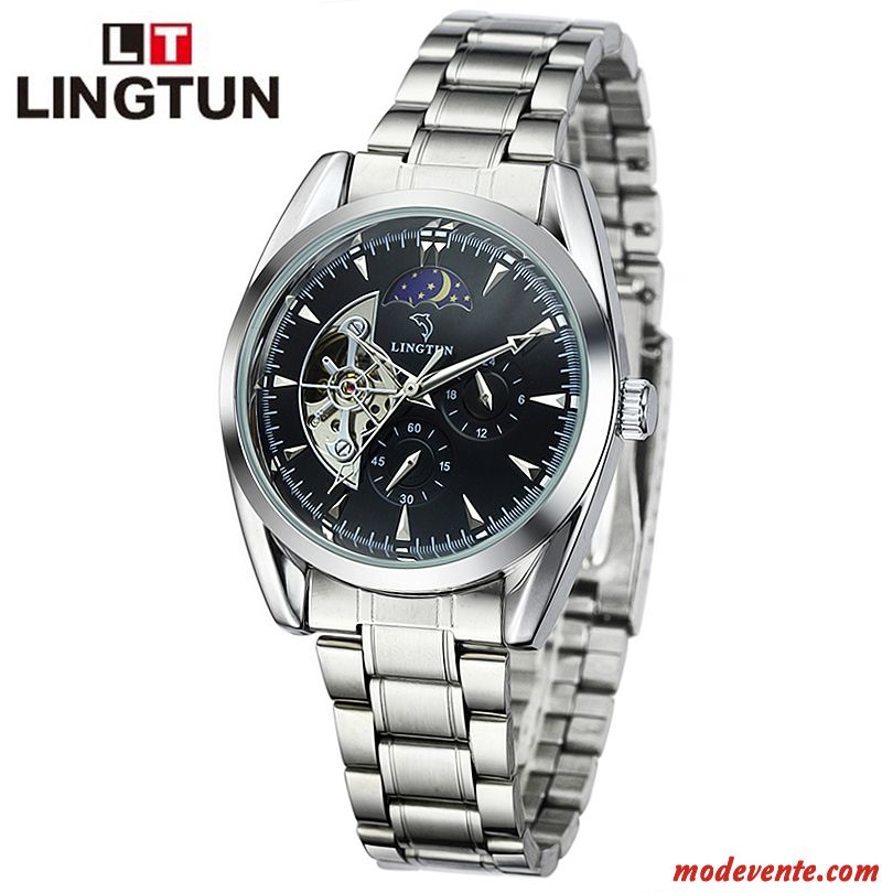 Montre Homme Ceinture Montre À Bracelet Lumineux Automatique Creux Papillon Noir Argent