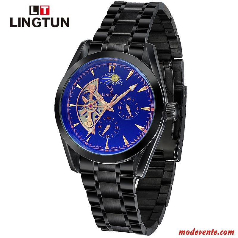 Montre Homme Ceinture Montre À Bracelet Lumineux Automatique Creux Papillon Noir Argent