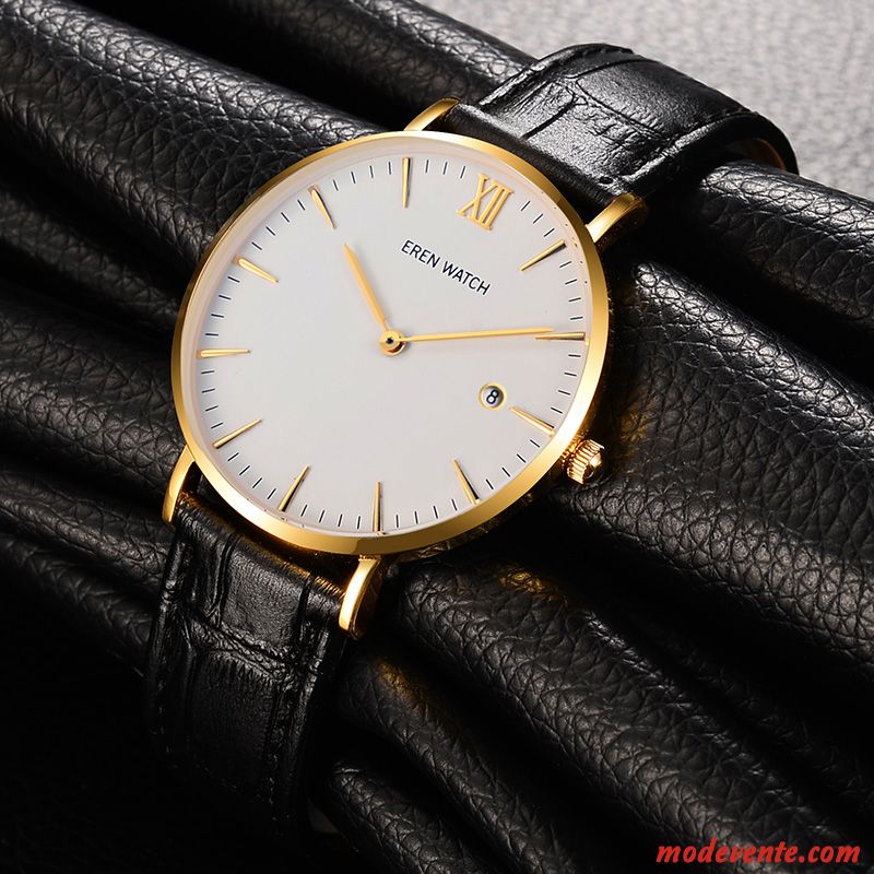 Montre Homme Ceinture Étanche Très Mince Tendance Authentique Simple Blanc Noir Or