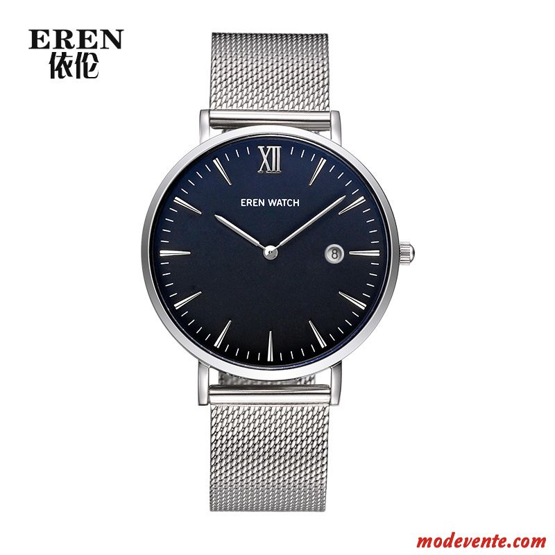 Montre Homme Ceinture Étanche Très Mince Tendance Authentique Simple Blanc Noir Or