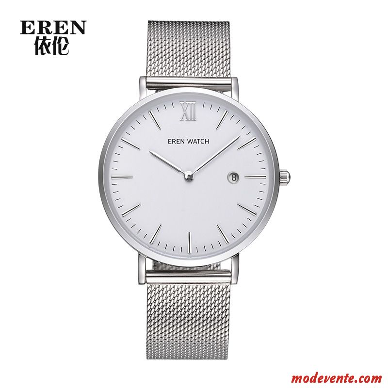 Montre Homme Ceinture Étanche Très Mince Tendance Authentique Simple Blanc Noir Or