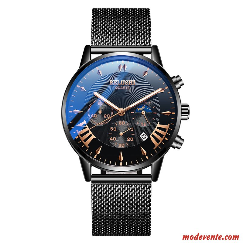 Montre Homme Le Nouveau Mode Étudiant Montre À Bracelet Montre À Quartz Authentique Noir Or