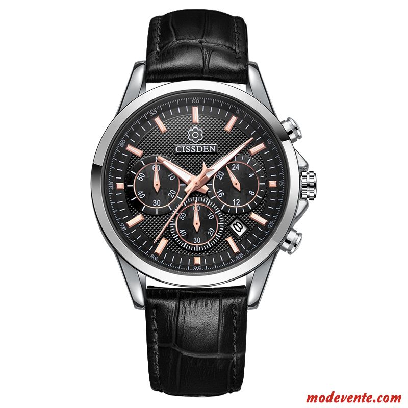 Montre Homme Loisir Multifonctions Ceinture Lumineux Montre À Bracelet Acier Inoxydable Noir