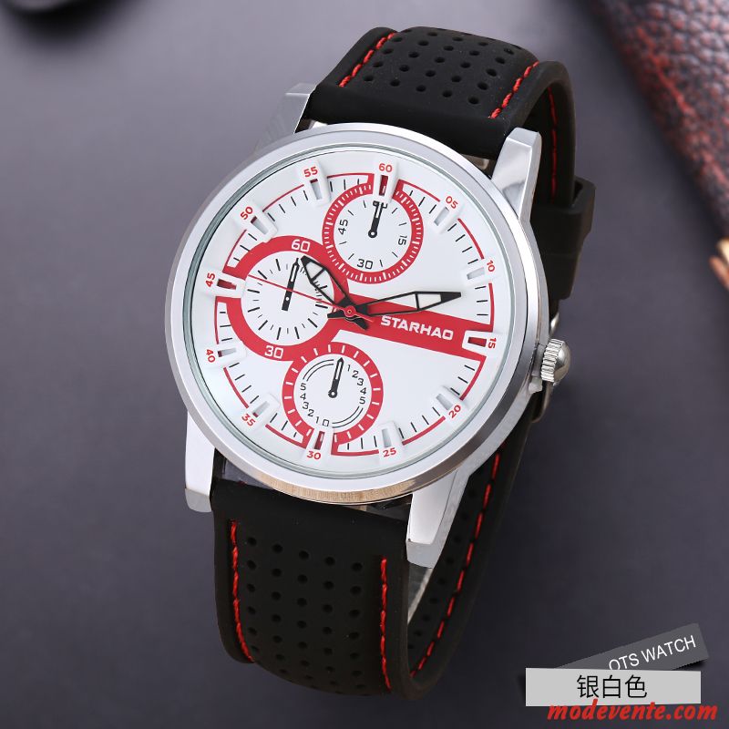 Montre Homme Mode Le Nouveau Gros Étudiant Montre À Bracelet Étanche Rouge Argent