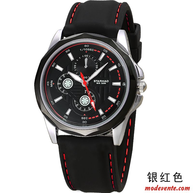 Montre Homme Mode Le Nouveau Gros Étudiant Montre À Bracelet Étanche Rouge Argent