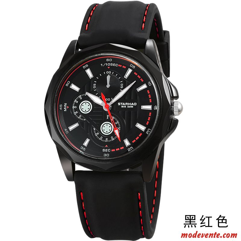 Montre Homme Mode Le Nouveau Gros Étudiant Montre À Bracelet Étanche Rouge Argent