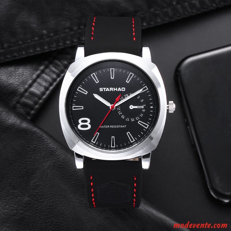 Montre Homme Mode Le Nouveau Gros Étudiant Montre À Bracelet Étanche Rouge Argent