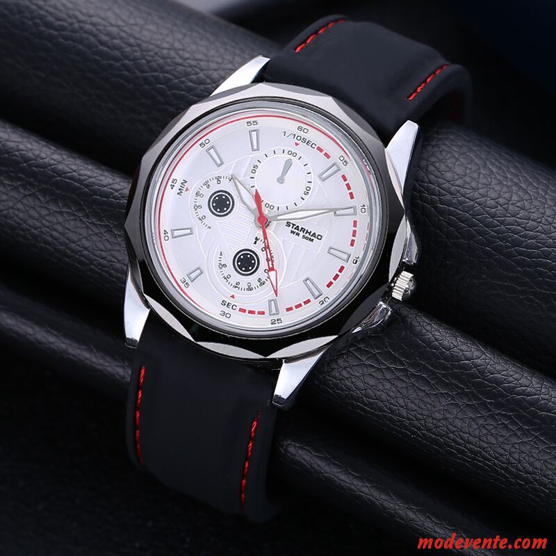 Montre Homme Mode Le Nouveau Gros Étudiant Montre À Bracelet Étanche Rouge Argent