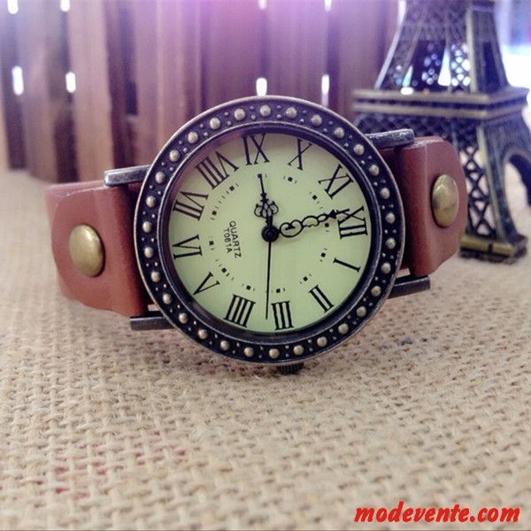 Montre Homme Montre À Bracelet Art Femme Rétro Étudiant Le Nouveau Brun