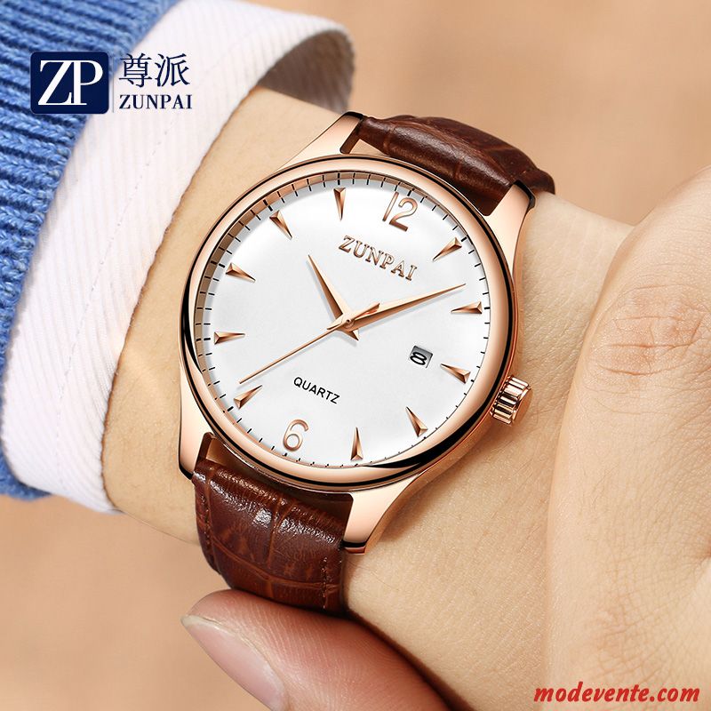 Montre Homme Montre À Bracelet Authentique Étudiant Ceinture Sport Tendance Rose Blanc Marron Or