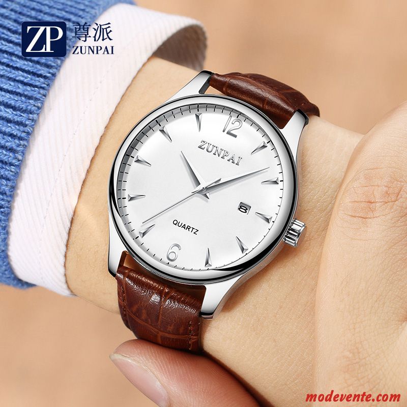 Montre Homme Montre À Bracelet Authentique Étudiant Ceinture Sport Tendance Rose Blanc Marron Or