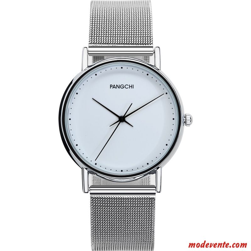 Montre Homme Montre À Quartz Le Nouveau Simple Montre À Bracelet Tendance Loisir Blanc Argent