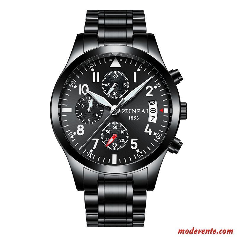 Montre Homme Montre À Quartz Loisir Acier Inoxydable Étanche Montre À Bracelet Multifonctions Noir