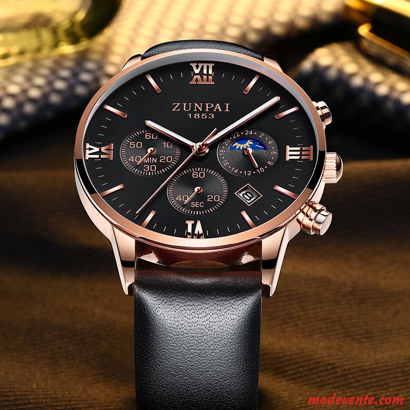 Montre Homme Montre À Quartz Loisir Acier Inoxydable Étanche Montre À Bracelet Multifonctions Noir