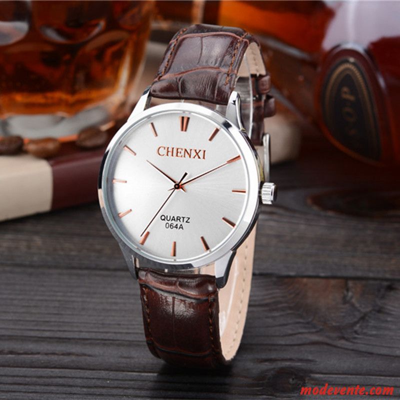 Montre Homme Simple Atmosphère Très Mince Loisir Tendance Montre À Quartz Blanc