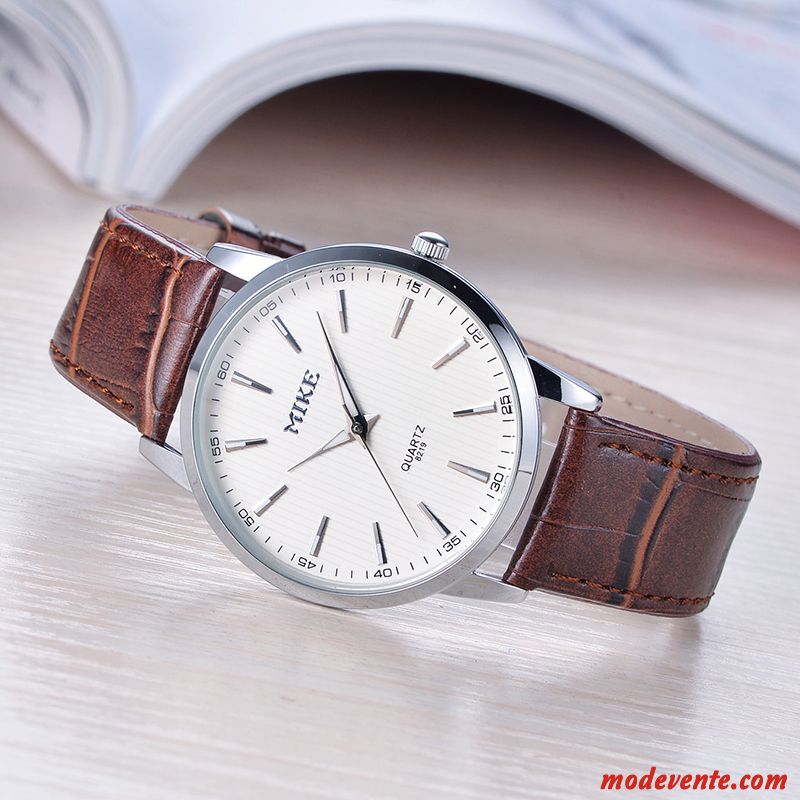 Montre Homme Simple Atmosphère Très Mince Loisir Tendance Montre À Quartz Blanc