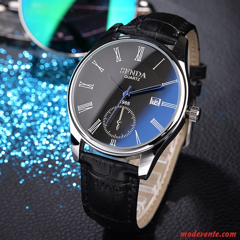 Montre Homme Simple Mode Loisir Ceinture Étanche Étudiant Bleu Noir