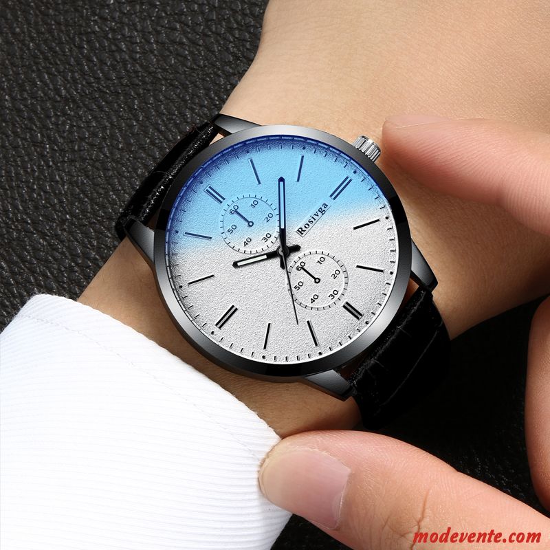 Montre Homme Simple Mode Loisir Ceinture Étanche Étudiant Bleu Noir