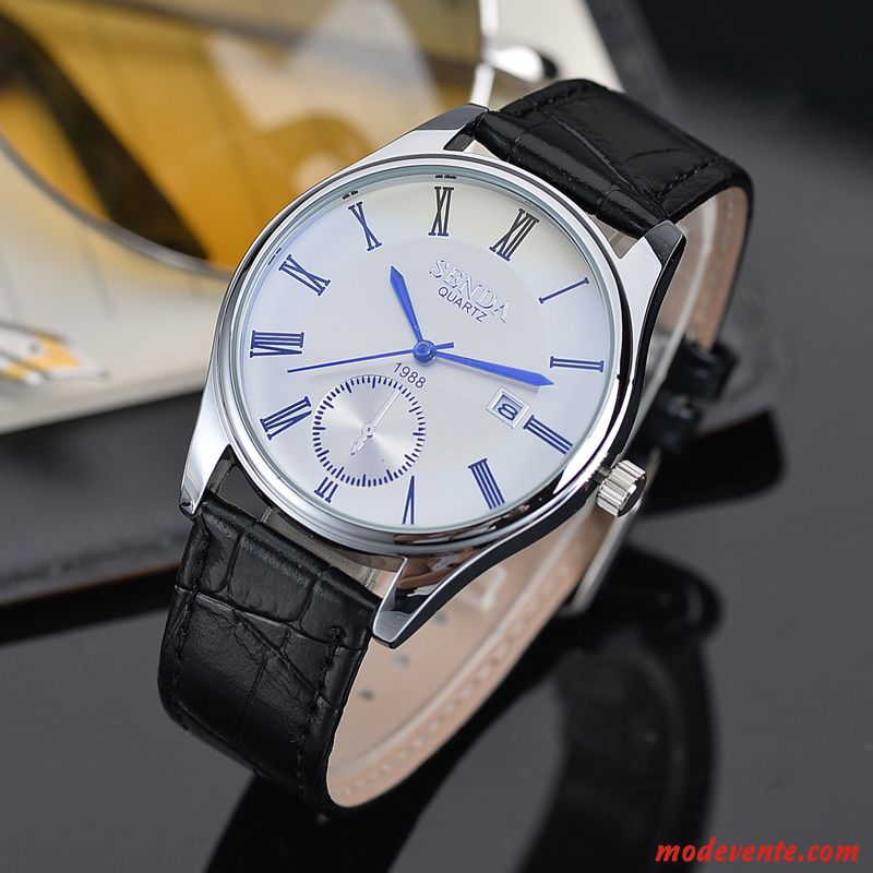 Montre Homme Simple Mode Loisir Ceinture Étanche Étudiant Bleu Noir